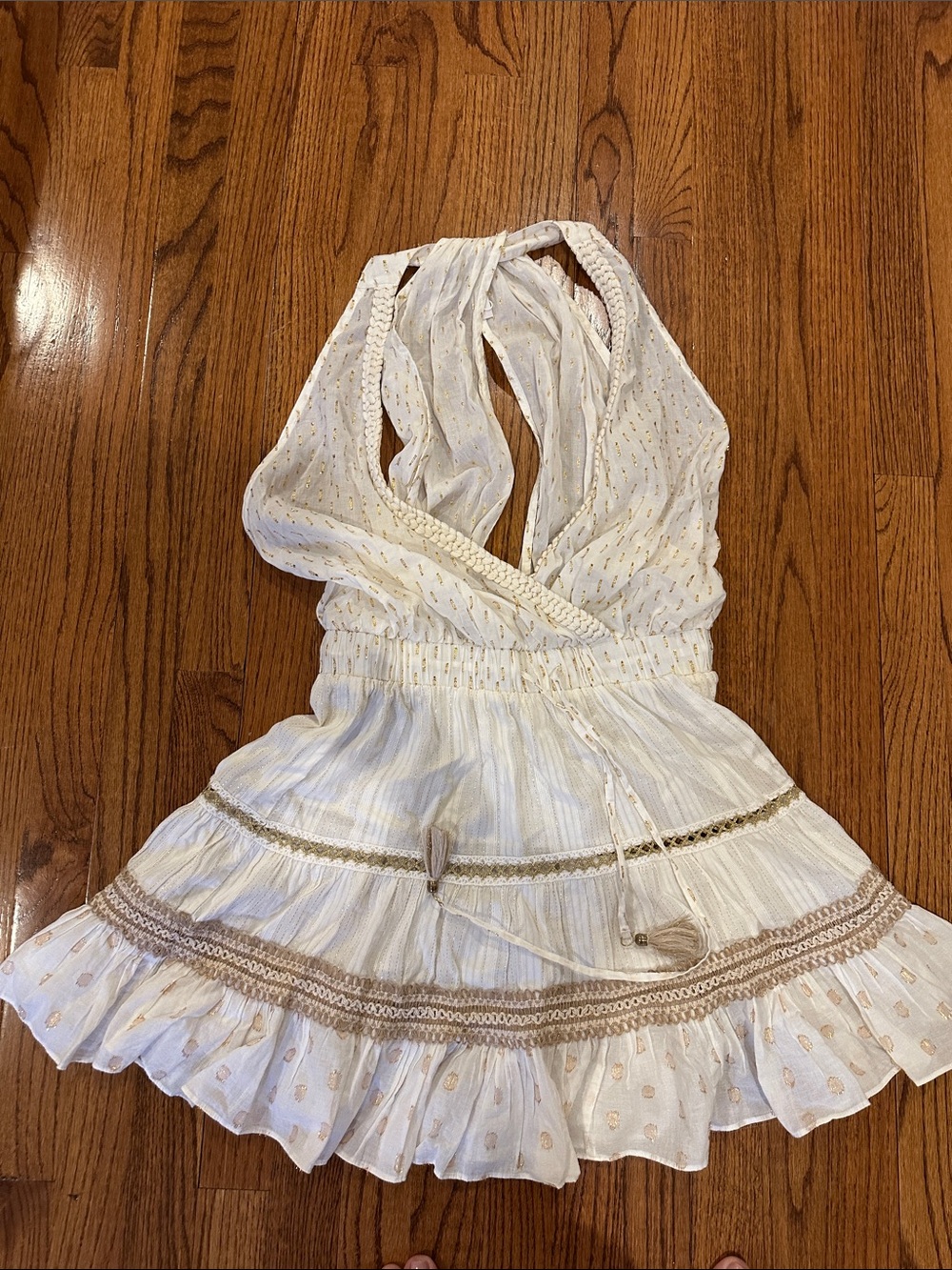 Ramy Brook Cream Halter Swim Coverup with Gold Accents